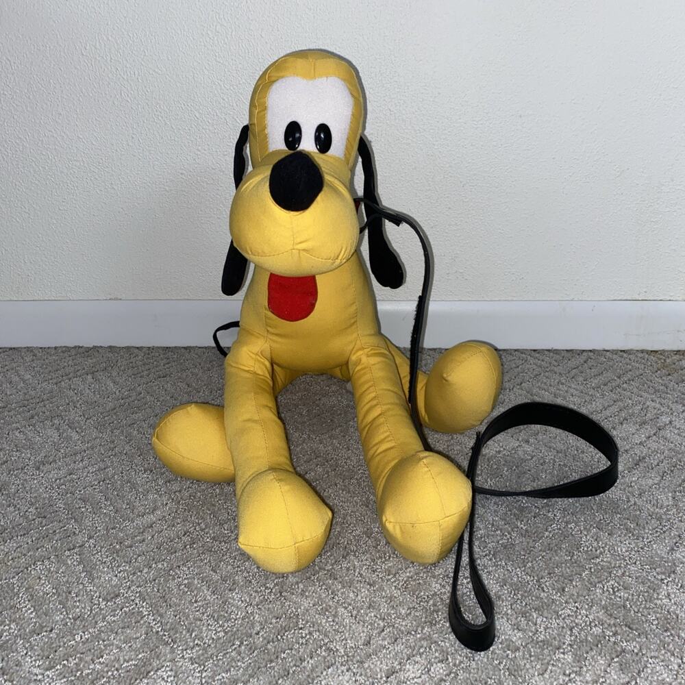 Vtg Disneyland WDW Pluto Plush Toy with Leash Disney Parks Exclusive Stuffed Dog